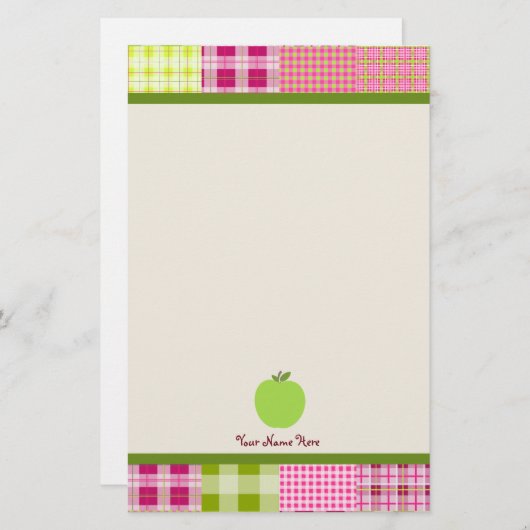 マドラスは格子縞及びAppleの緑の先生をインスパイア 便箋 (正面/裏面)