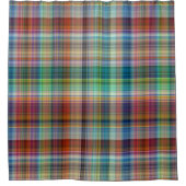 マドラスカラフルプレイドストライプパターン シャワーカーテン (正面)