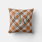 マドラスチェックオレンジグレー装飾用クッション クッション (正面)