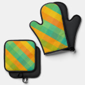 マドラスチェックカラフルリバイバル – Plaid Oven Mitt & 鍋つかみ&鍋敷きセット (正面/裏面)