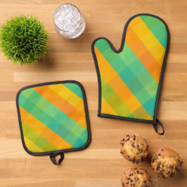 マドラスチェックカラフルリバイバル – Plaid Oven Mitt & 鍋つかみ&鍋敷きセット