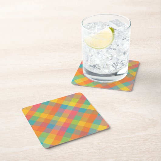 マドラスブリーズダイアゴナルプレイド紙コースター スクエアペーパーコースター (インサイチュ)