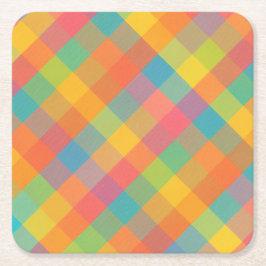 マドラスブリーズダイアゴナルプレイド紙コースター スクエアペーパーコースター