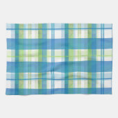 マドラスプレイドグリーンとブルー キッチンタオル (横)