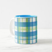 マドラスプレイドグリーンとブルー ツートーンマグカップ (正面左)