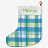 マドラスプレイドグリーンとブルー ラージクリスマスストッキング (裏面)