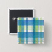 マドラスプレイドグリーンとブルー 缶バッジ (正面&裏面)