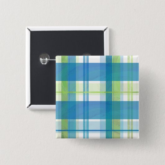 マドラスプレイドグリーンとブルー 缶バッジ (正面&裏面)