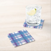 マドラスプレイドブルーとパープル スクエアペーパーコースター (インサイチュ)