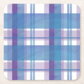 マドラスプレイドブルーとパープル スクエアペーパーコースター (正面)