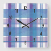 マドラスプレイドブルーとパープル スクエア壁時計 (正面)