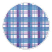 マドラスプレイドブルーとパープル セラミックノブ (正面)