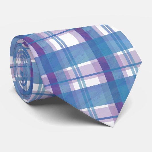 マドラスプレイドブルーとパープル ネクタイ (ロール)