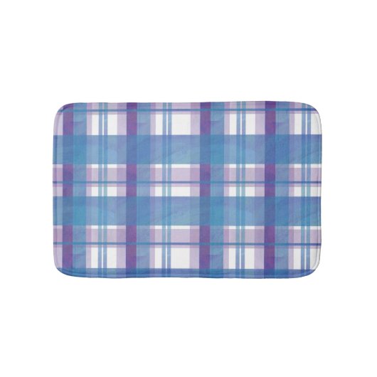 マドラスプレイドブルーとパープル バスマット (正面)