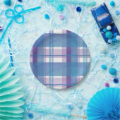 マドラスプレイドブルーとパープル ペーパープレート (パーティー)