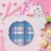 マドラスプレイドブルーとパープル ペーパープレート (パーティー)