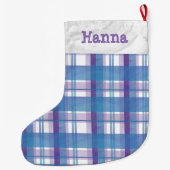 マドラスプレイドブルーとパープル ラージクリスマスストッキング (裏面)