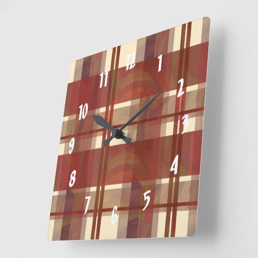 マドラスプレイド秋レッド スクエア壁時計 (傾斜)