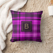 マドラスホットピンクパターンモノグラムパーソナライズされた クッション (ブランケット)