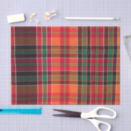 マドラスモダンプレイドオレンジグリーンスクエアパターン 薄葉紙