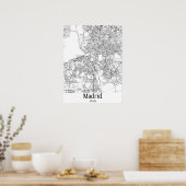 マドリッドスペインの白黒の都市の地図 ポスター (キッチン)