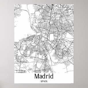 マドリッドスペインの白黒の都市の地図 ポスター