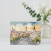 マドリッドスペインシティシルエットウォーター絵を描カラー ポストカード (スタンド正面)