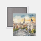 マドリッドスペインシティシルエットウォーター絵を描カラー マグネット (正面/裏面)