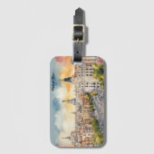 マドリッドスペインシティシルエットウォーター絵を描カラー ラゲッジタグ (正面縦)