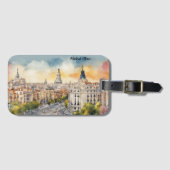 マドリッドスペインシティシルエットウォーター絵を描カラー ラゲッジタグ (正面横)