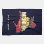 マドリッドスペインレトロ地域地図ヴィンテージブル キッチンタオル (横)