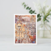 マドリッドスペイン有名な旅行プレイスウォーターカラースケッチ ポストカード (スタンド正面)