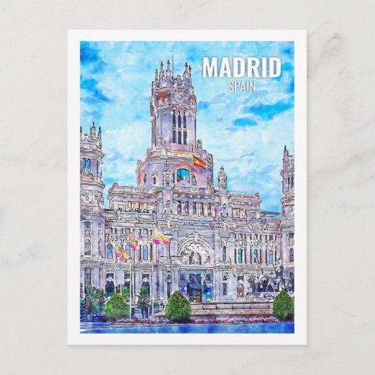 マドリッドスペイン有名な旅行プレイスウォーターカラー ポストカード (正面)