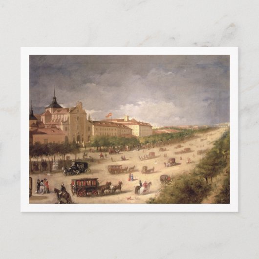 マドリードのカルレ・デ・アルカラの眺め(キャンバス上油) ポストカード (正面)