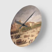 マドリードのカルレ・デ・アルカラの眺め(キャンバス上油) ラウンド壁時計 (傾斜)