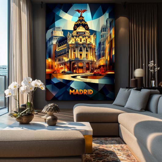マドリードキュービストのエレガンスモダン、幾何学的な街並み ポスター