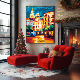 マドリードシティスケープ抽象芸術フォヴィストスタイル ポスター