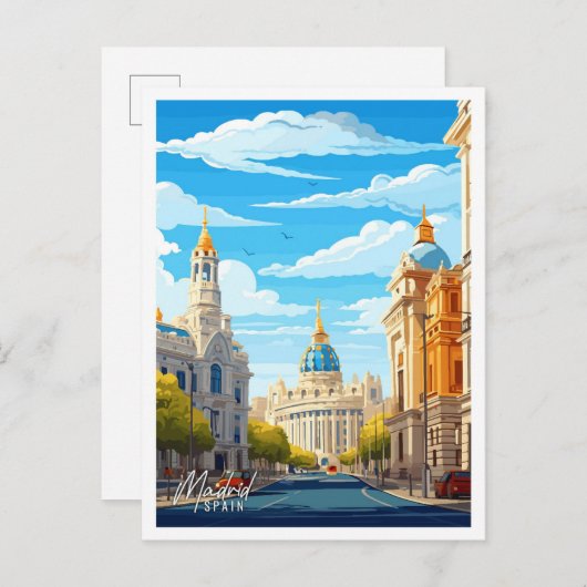 マドリードスペインアートヴィンテージ旅行イラストレーション ポストカード (正面/裏面)