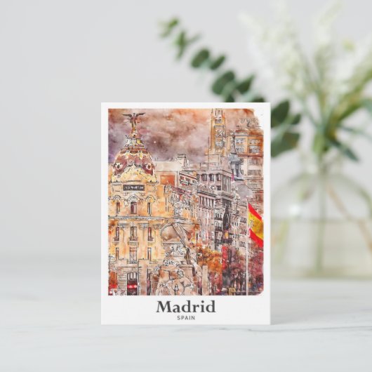 マドリードスペインアート旅行水彩手描き ポストカード (スタンド正面)