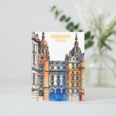 マドリードスペインシルエットウォーター絵を描カラー ポストカード (スタンド正面)