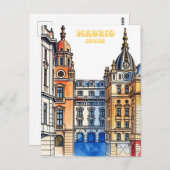 マドリードスペインシルエットウォーター絵を描カラー ポストカード (正面/裏面)