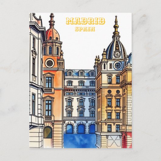 マドリードスペインシルエットウォーター絵を描カラー ポストカード (正面)