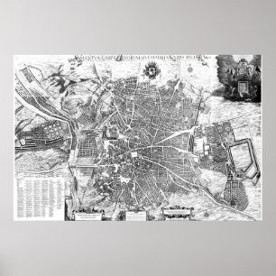 マドリードスペイン(1656年の) BWのヴィンテージの地図 ポスター
