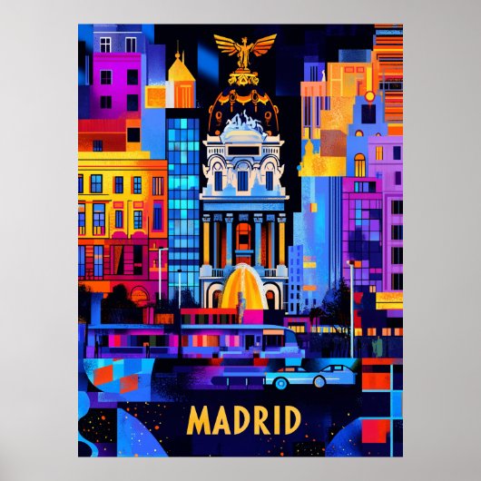 マドリード幾何鮮やか夜 – アーバンはっきりした ポスター (正面)