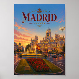 マドリード スペイン シベーレス広場 日没の景色 ポスター