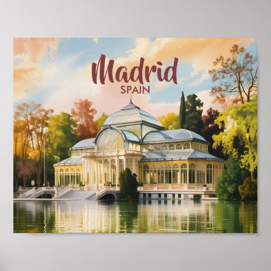 マドリード スペイン パラシオ・デ・クリスタル 水彩画 旅行 ポスター (正面)