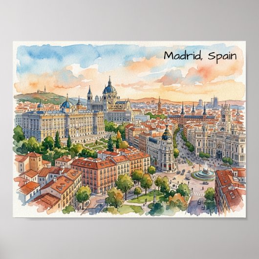 マドリード スペイン 建築 水彩画 ポスター (正面)