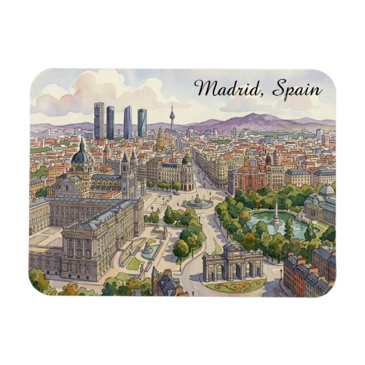 マドリード スペイン 水彩画 都市景観 マグネット (横)