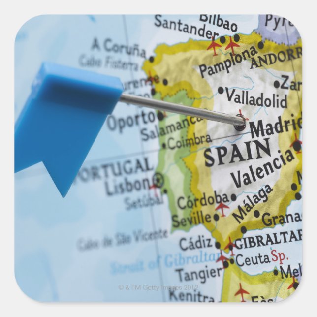 マドリード、地図、クローズアップのスペインに置かれるピンの地図を描いて下さい スクエアシール (正面)