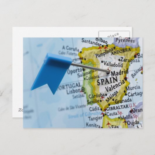 マドリード、地図、クローズアップのスペインに置かれるピンの地図を描いて下さい ポストカード (正面/裏面)